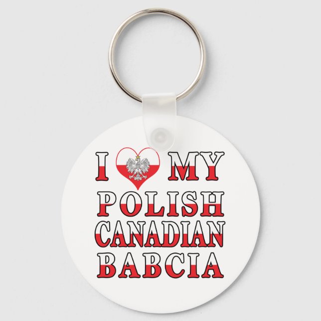 Porte-clés J'adore mon drapeau canadien polonais Babcia (Recto)