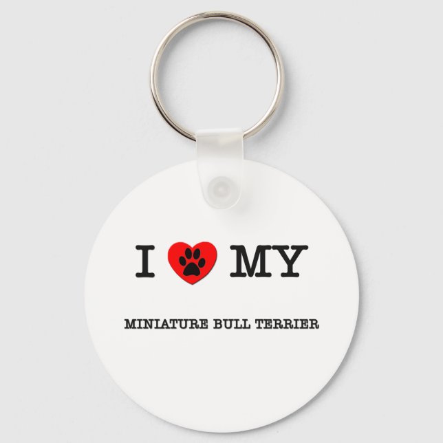 PORTE-CLÉS J'ADORE MON MINIATURE BULL TERRIER (Recto)