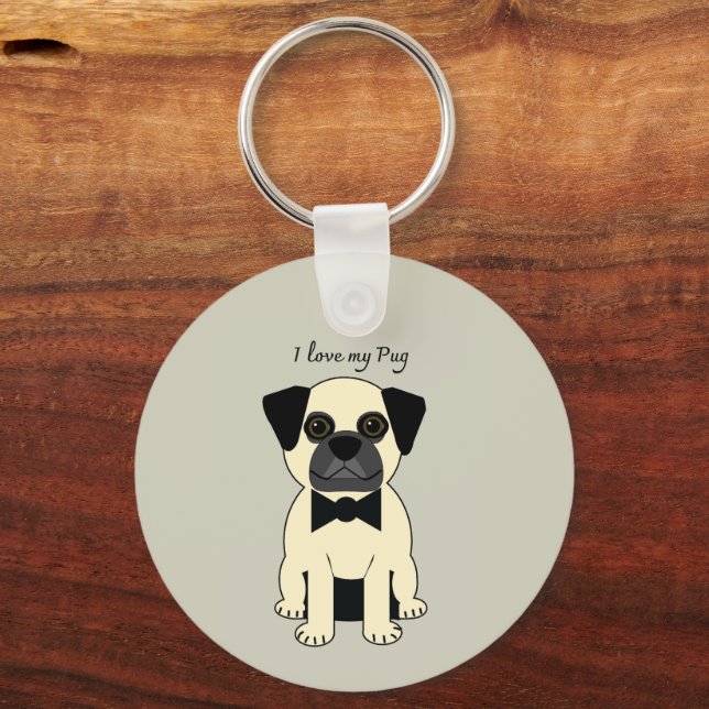Porte-clés J'adore mon Pug (Recto)