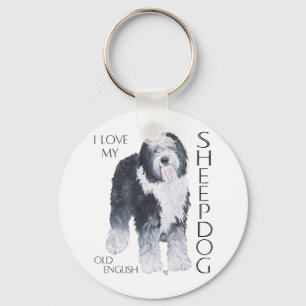 Porte-clés J'adore mon vieux chien de berger anglais