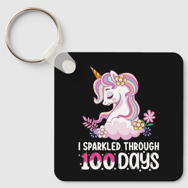 Porte-clés J'ai Brillé Pendant 100 Jours D'école Licorne (Recto)