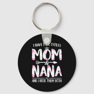 Porte-clés J'ai deux titres maman et mamie shirt floral drôle