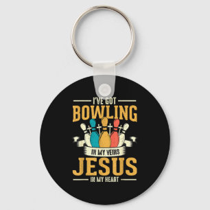 Porte-clés J'ai du bowling dans les veines et Jésus dans le c