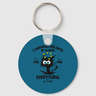Porte-clés J'ai survécu 100 jours d'école, ça va, chat de l'é