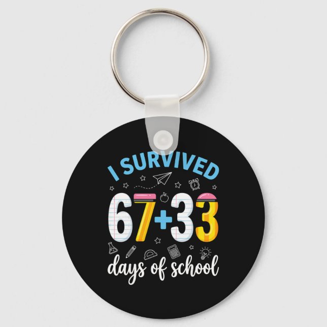 Porte-clés J'ai survécu 100 jours d'école Six Sept Mème Ensei (Recto)