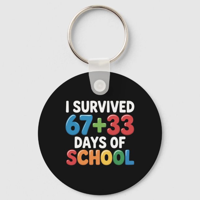 Porte-clés J'ai survécu 67+33 jours d'école Jour 100 des math (Recto)