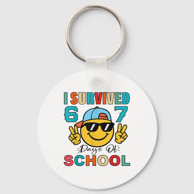 Porte-clés J'ai survécu 67 jours d'école drôle 67 mème étudia (Recto)