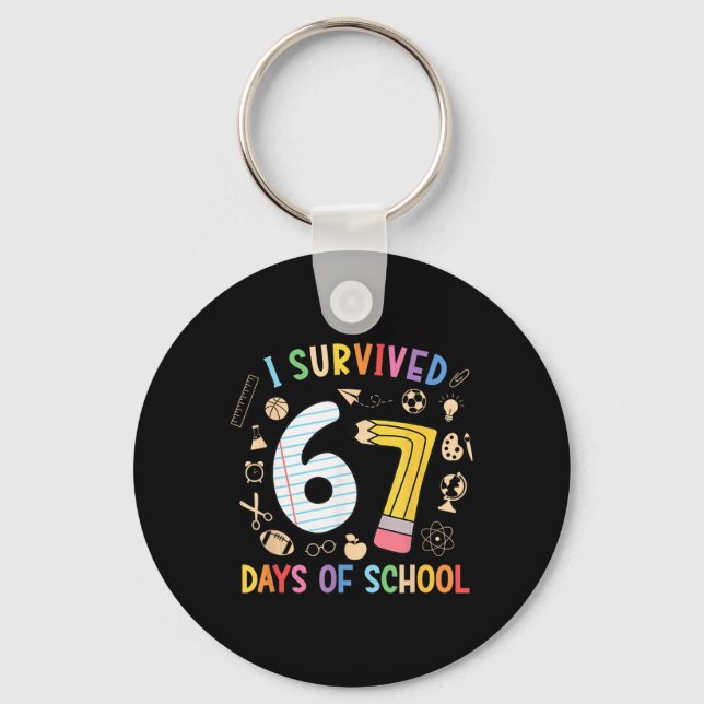 Porte-clés J'ai survécu à 67 jours d'école Drôle 67 Mème Prof (Recto)