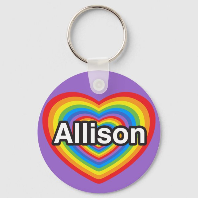 Porte-clés J'aime Allison. Je t'aime Allison. Cœur (Recto)