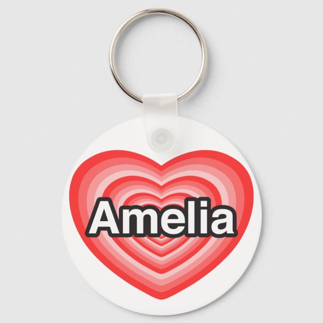 Porte-clés J'aime Amelia. Je t'aime Amelia. Cœur (Recto)