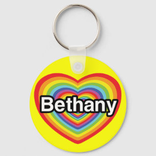 Porte-clés J'aime Bethany : coeur arc-en-ciel