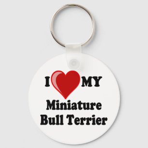 Porte-clés J'aime (coeur) mon chien miniature de bull-terrier