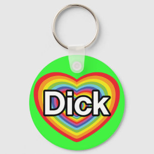 Porte-clés J'aime Dick : coeur arc-en-ciel