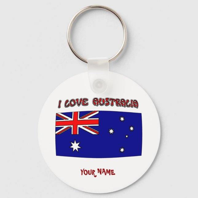 Porte-clés J'aime Drapeau Australie Votre Nom (Recto)