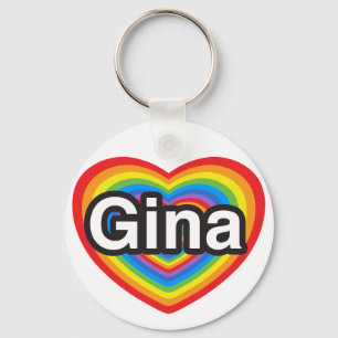 Porte-clés J'aime Gina. Je t'aime Gina. Cœur