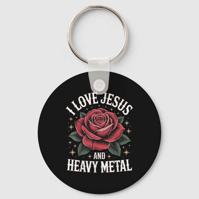 Porte-clés J'aime Jésus et le heavy metal  (Recto)
