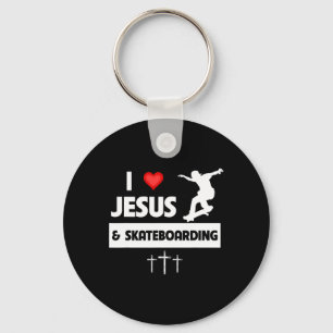 Porte-clés J'aime Jésus et le skateboard tricks de skateboard