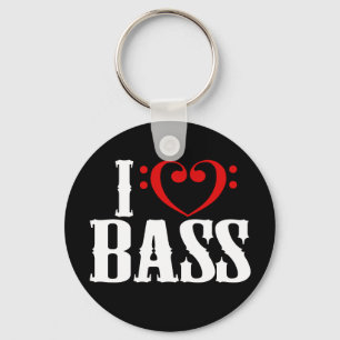 Porte-clés J'aime la basse, avec le coeur de clef basse