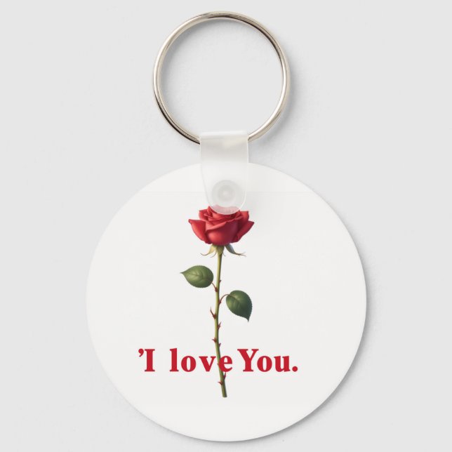Porte-clés J'aime la rose design romantique (Recto)
