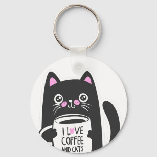 Porte-clés J'aime le café et les chats - Choisir la couleur a