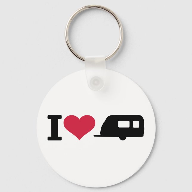 Porte-clés J'aime le camping - caravane (Recto)