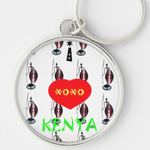 Porte-clés J'aime le Kenya - Impression d'art Maasai