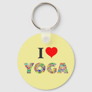 Porte-clés J'aime le yoga   I Heart Yoga Colorée Paix