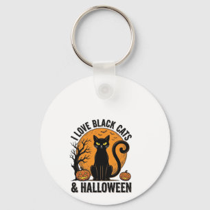Porte-clés J'aime les chats noirs Halloween Vintage Design de
