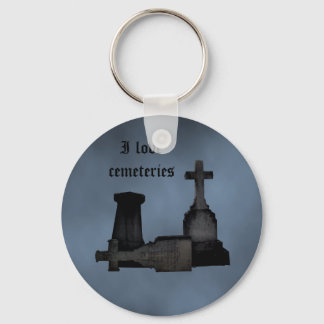 Porte-clés J'aime les cimetières pierres tombales gothiques
