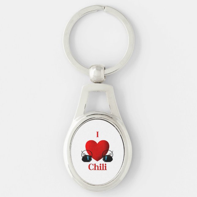 Porte-clés J'aime les pots de chili avec des rubans bleus (Devant)
