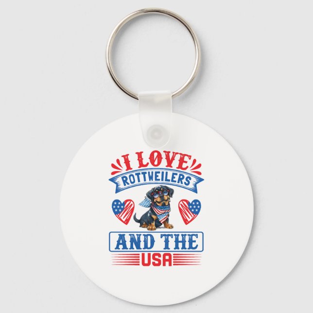 Porte-clés J'aime les Rottweilers et les USA (Recto)