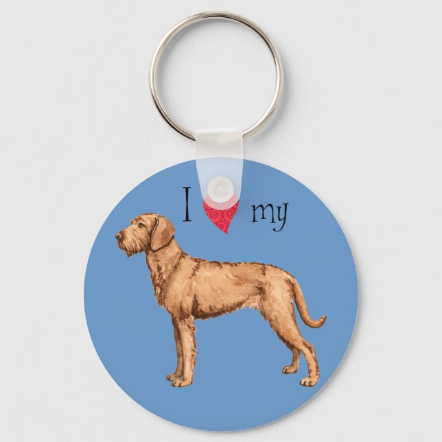 Porte-clés J'aime ma À poils durs Vizsla (Recto)
