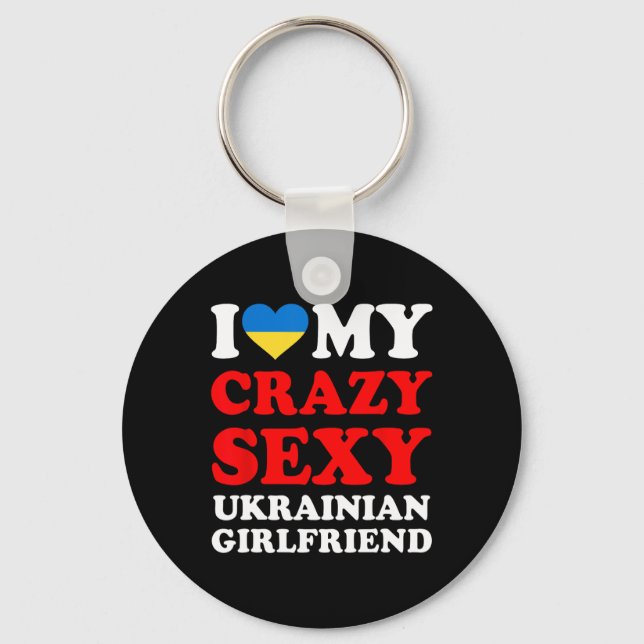 Porte-clés J'aime ma copine ukrainienne folle Y drôle  (Recto)