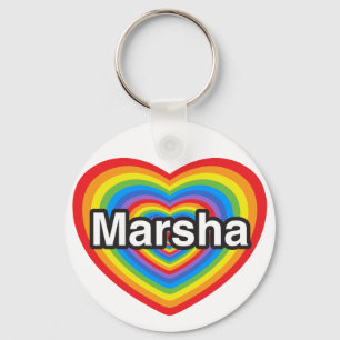 Porte-clés J'aime Marsha. Je t'aime Marsha. Cœur