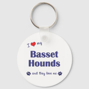 Porte-clés J'Aime Mes Basset Hounds (Chiens Multiples)