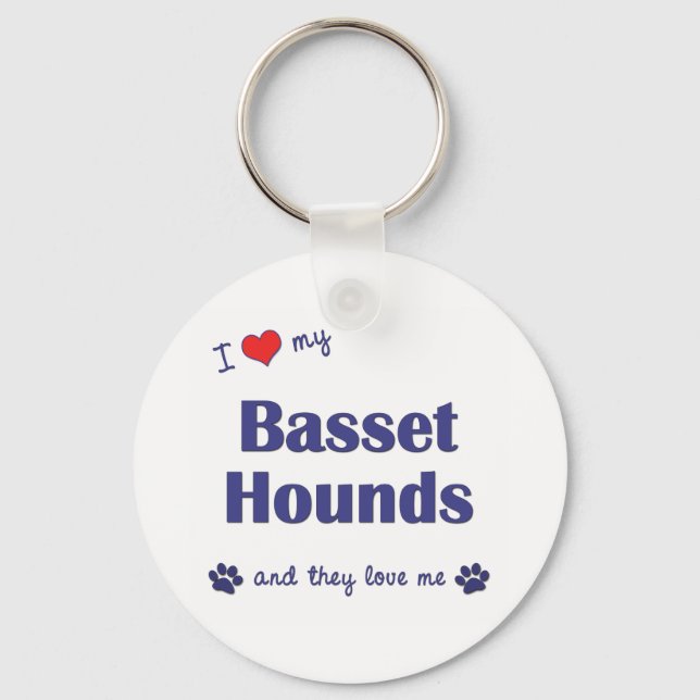 Porte-clés J'Aime Mes Basset Hounds (Chiens Multiples) (Recto)