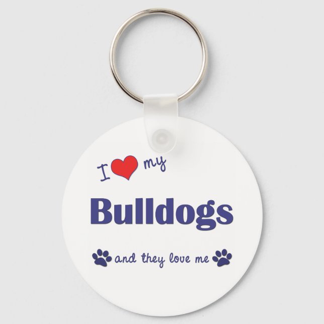 Porte-clés J'Aime Mes Bulldogs (Chiens Multiples) (Recto)