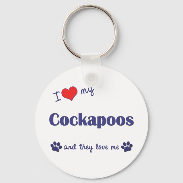 Porte-clés J'Aime Mes Cockapos (Chiens Multiples) (Recto)