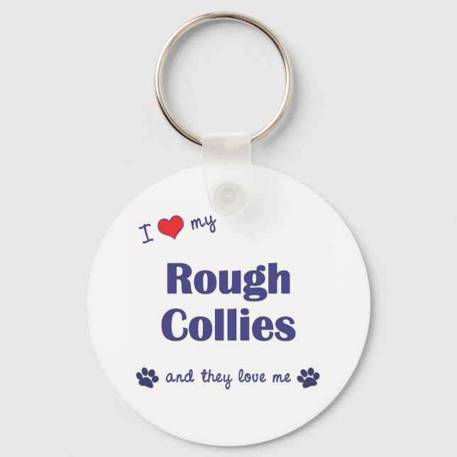 Porte-clés J'Aime Mes Collies Bruts (Chiens Multiples) (Recto)