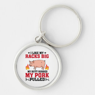 Porte-clés J'aime Mes Râteliers Gros BBQ, Citation Porc Fessi