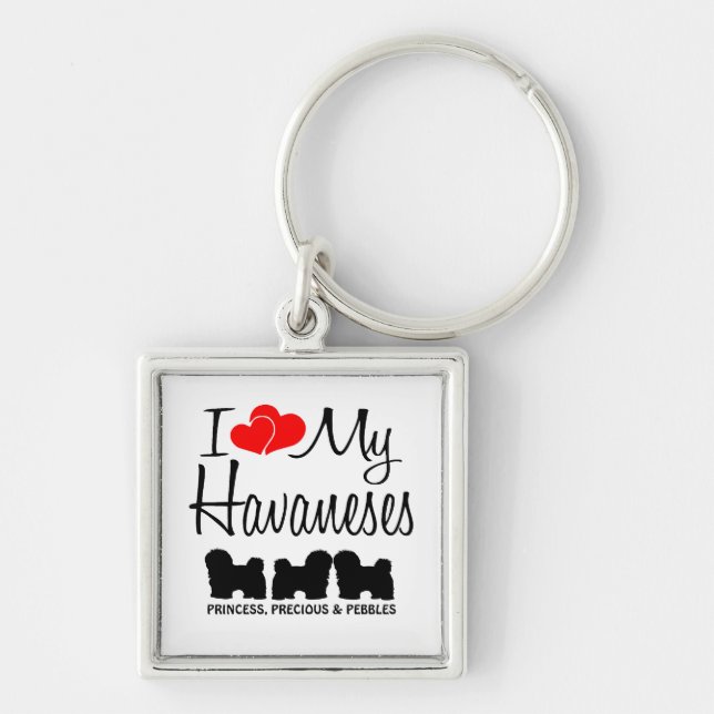 Porte-clés J'Aime Mes Trois Havanais Porte - clé Personnalisé (Devant)