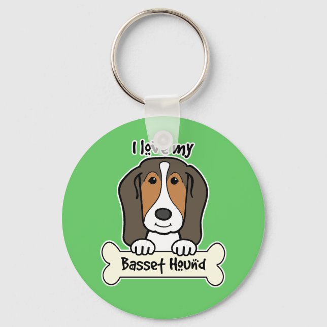Porte-clés J'Aime Mon Basset Hound (Recto)