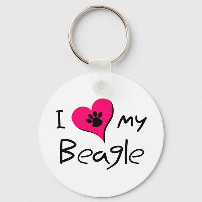 Porte-clés J'aime mon Beagle mignon Empreinte de patte sur le (Recto)