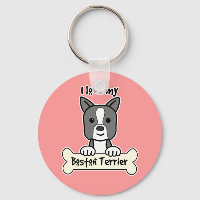 Porte-clés J'Aime Mon Boston Terrier (Recto)
