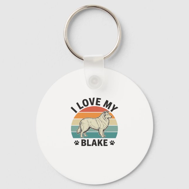 Porte-clés J'aime mon chien Blake rétro gravure Design_1 (Recto)