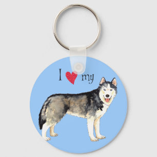 Porte-clés J'aime mon chien de traîneau