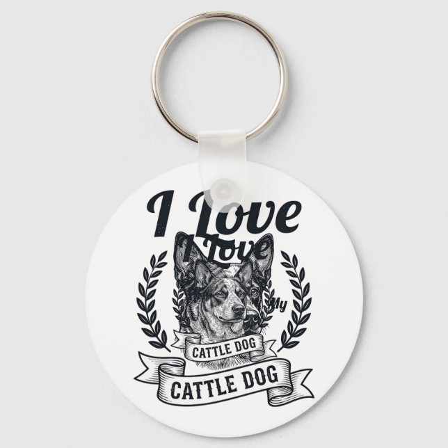 Porte-clés J'aime mon chien de troupeau design de gravure vin (Recto)