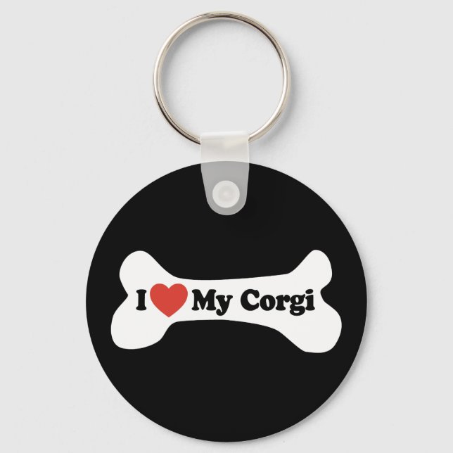 Porte-clés J'Aime Mon Corgi - Os de Chien (Recto)