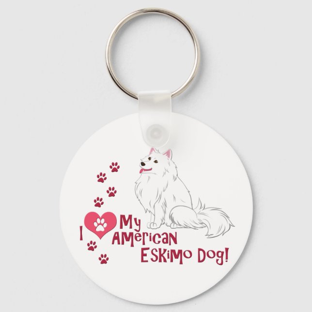 Porte-clés J'Aime Mon Esquimau Américain Chien ! (Recto)