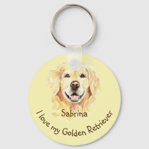Porte-clés J'aime mon Golden Retriever Custom Name Chien